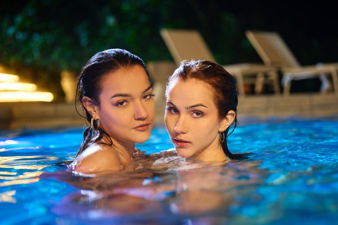 Ophelia Fae and Zara sultry sunset touches lingerie-patched skin photo 1