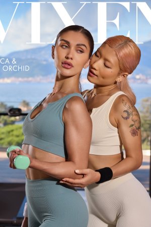 Jadilica and Dolly Orchid compete for cum in a hot threesome outdoors photo 1